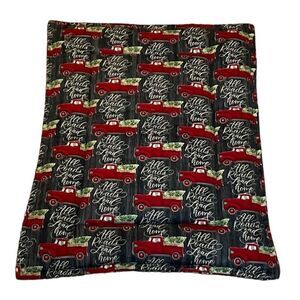 Pet Bed Mat, Red Christmas Truck, Cat, Dog, Bunny, “All Roads Lead Home” 18x24